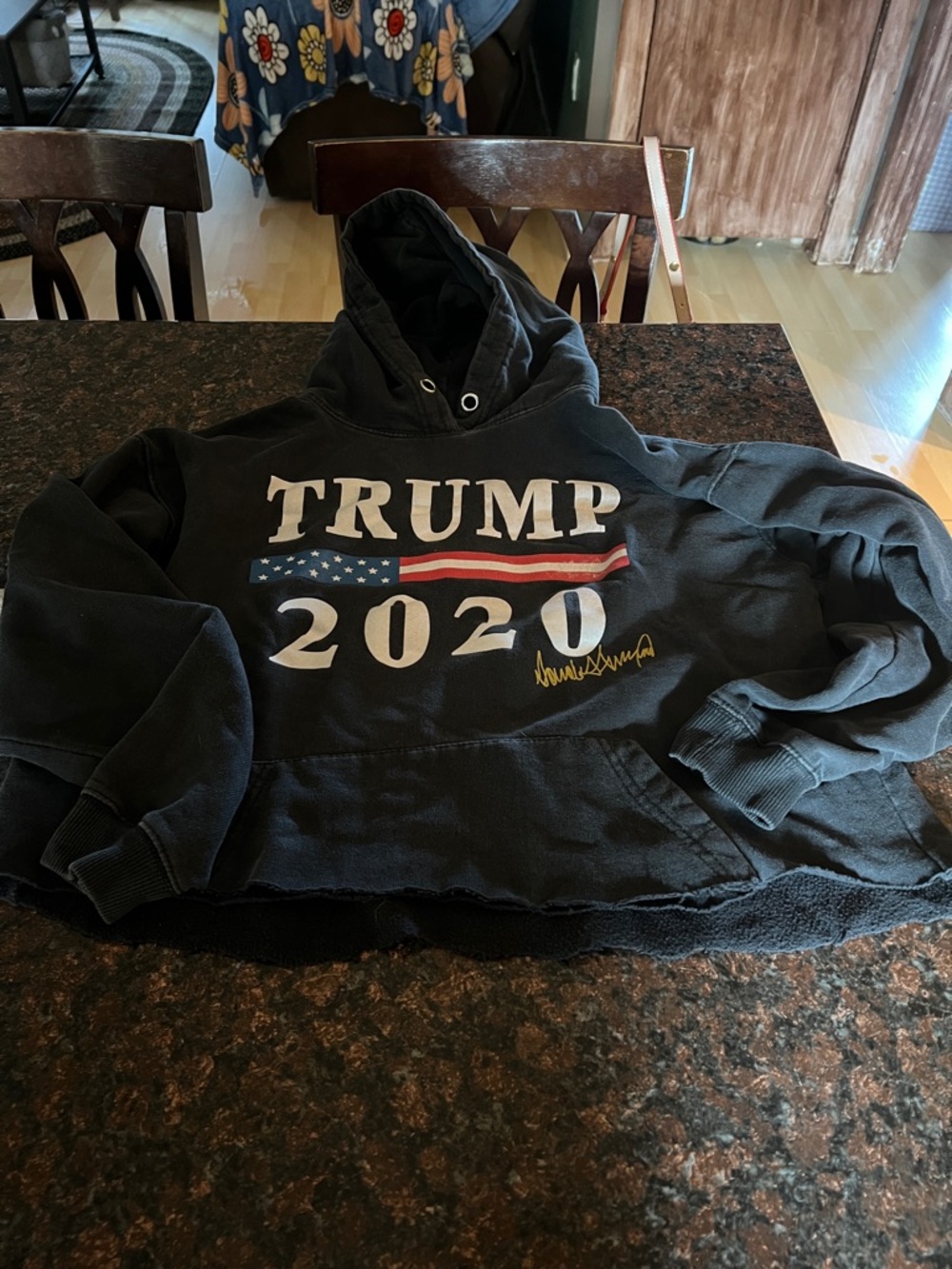 Trump 2020 Graphic Hoodie in Black with Patriotic Accents